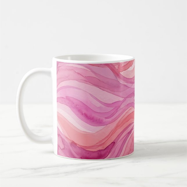 Pink Watercolor Waves Pattern Coffee Mug (Left)