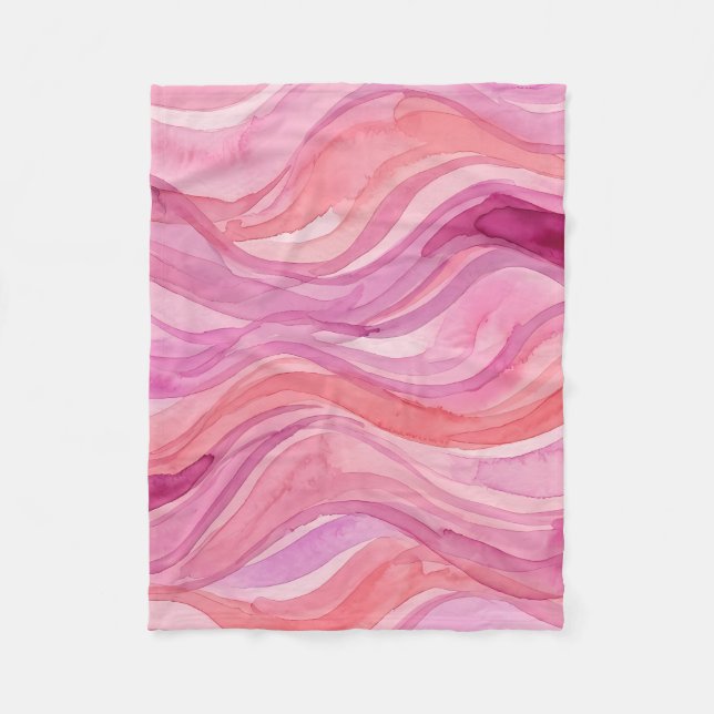 Pink Watercolor Waves Pattern Fleece Blanket (Front)