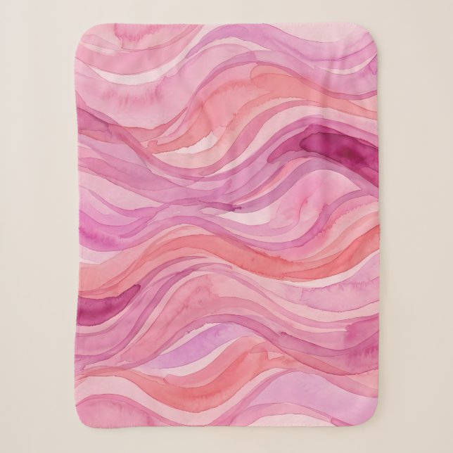 Pink Watercolor Waves Pattern Sherpa Blanket (Front)
