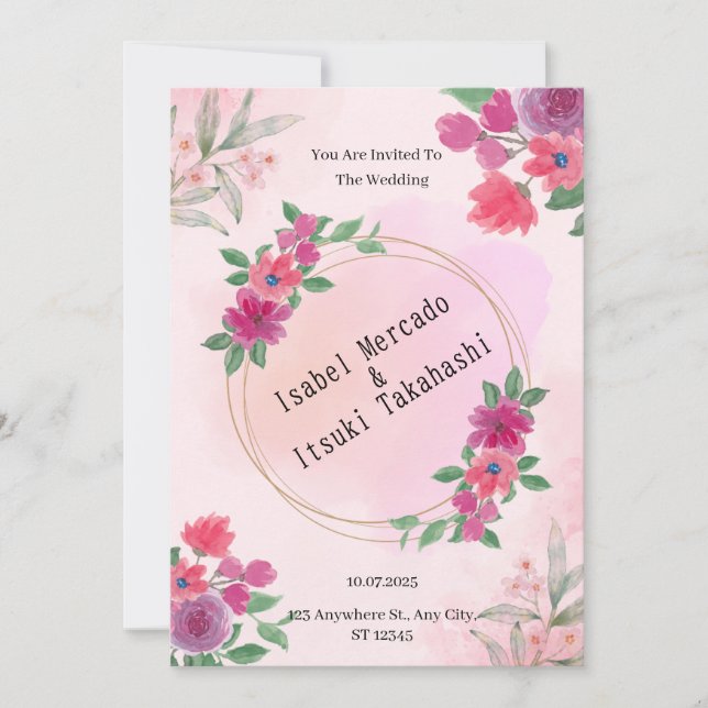 Pink Watercolor Wedding Invitation (Front)