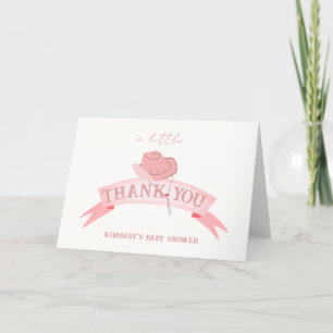 Pink Watercolor Western Cowgirl Hat Baby Shower Thank You Card