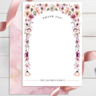 Pink Watercolor Wildflower Baby Shower Thank You 