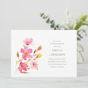 Pink Watercolor Wildflower Custom Couples Shower Invitation