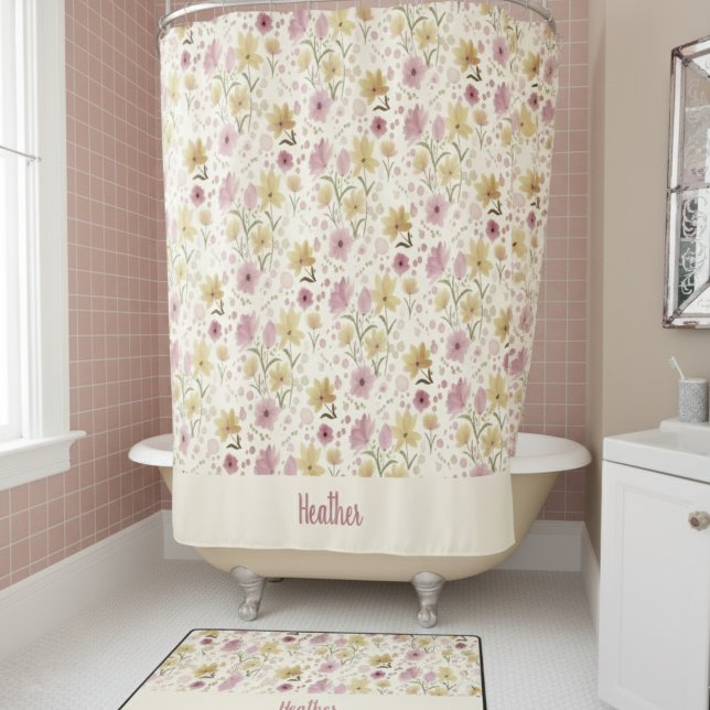 Pink Watercolor Wildflower Monogram Name (Creator Uploaded)