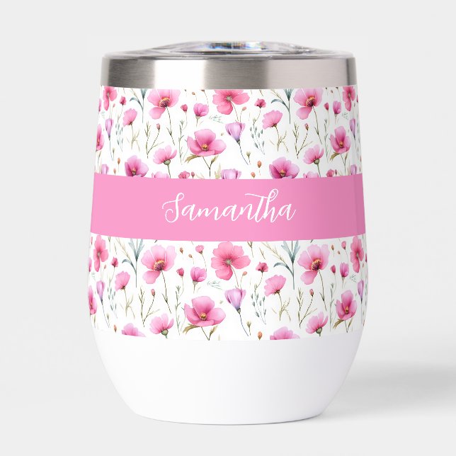 Pink Watercolor Wildflower Name  (Front)