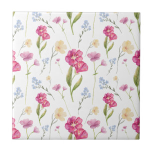 Pink Watercolor Wildflower Tile