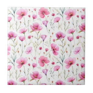 Pink Watercolor Wildflower Tile
