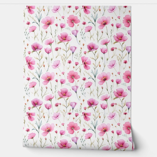 Pink Watercolor Wildflower  Wallpaper (Unrolling)