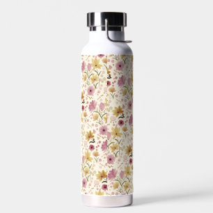 Pink Watercolor Wildflower Water Bottle