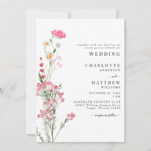 Pink Watercolor Wildflower Wedding  Invitation