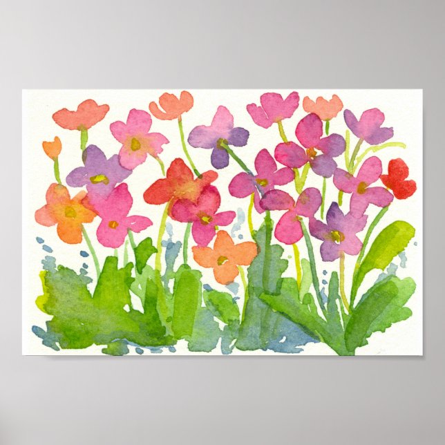 Pink Watercolor Wildflowers Cotton Candy Peach Poster (Front)