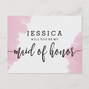 Pink Watercolor Will You Be My Maid of Honour Invitation