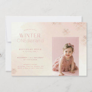Pink Watercolor Winter Onederland Birthday Photo Invitation