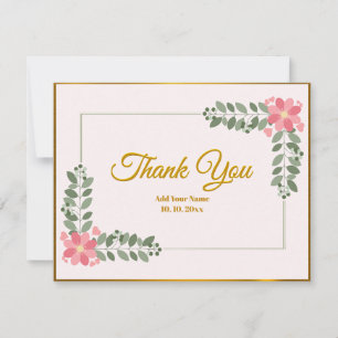 Pink Watercolor with Gold Foil Script Thank You Card