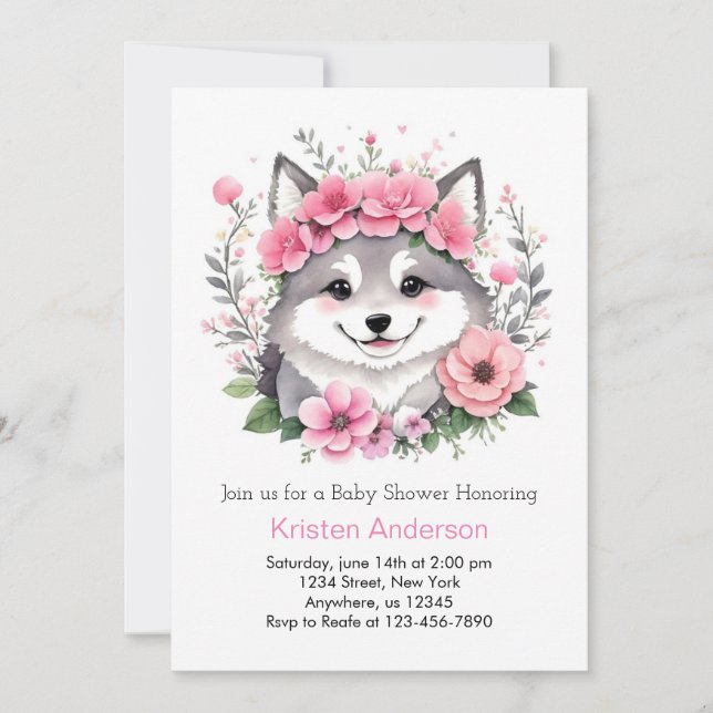 Pink Watercolor Wolf Whispers Girl Baby Shower Invitation (Front)