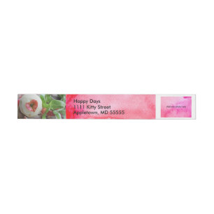 Pink Watercolor wrap around with two photos Wraparound Address Label