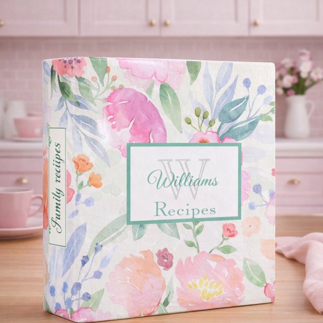 Pink watercolored flowers boho family recipes binder (Creator Uploaded)
