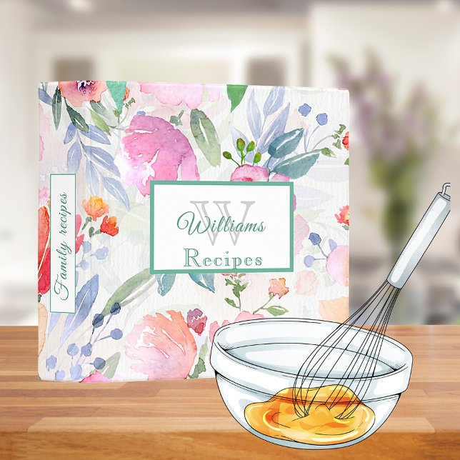 Pink watercolored flowers boho family recipes binder (Creator Uploaded)