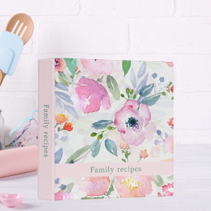 Pink watercolored flowers recipes binder
