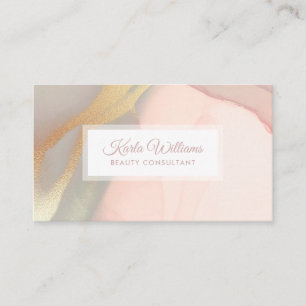 Pink watercolors and gold background business card