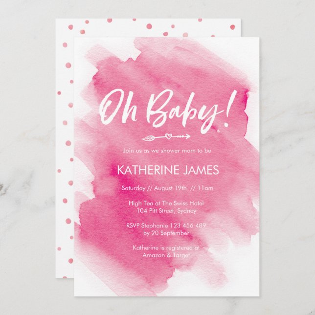 Pink Watercolour Baby Shower invitation (Front/Back)
