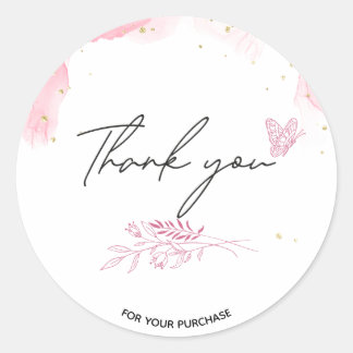 Pink watercolour business thank you classic round sticker