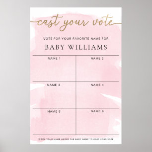 Pink Watercolour Cast Your Vote Baby Name Voting Poster