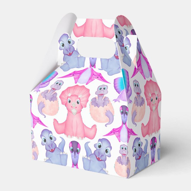 Pink Watercolour Dinosaur Birthday Baby Shower Favor Box (Front Side)