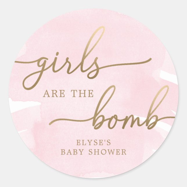 Pink Watercolour Gold Bath Bomb Favour Sticker (Front)
