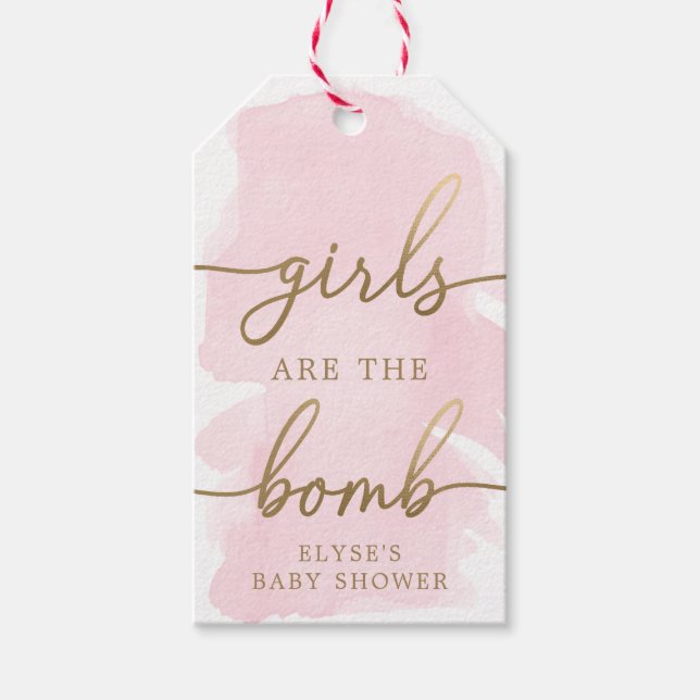 Pink Watercolour Gold Bath Bomb Favour Tag (Front)