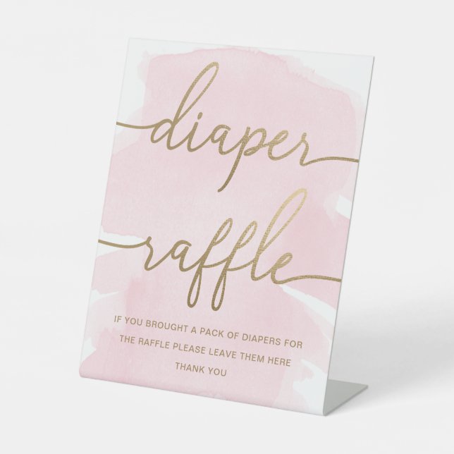 Pink Watercolour Gold Diaper Raffle Pedestal Sign (Front)