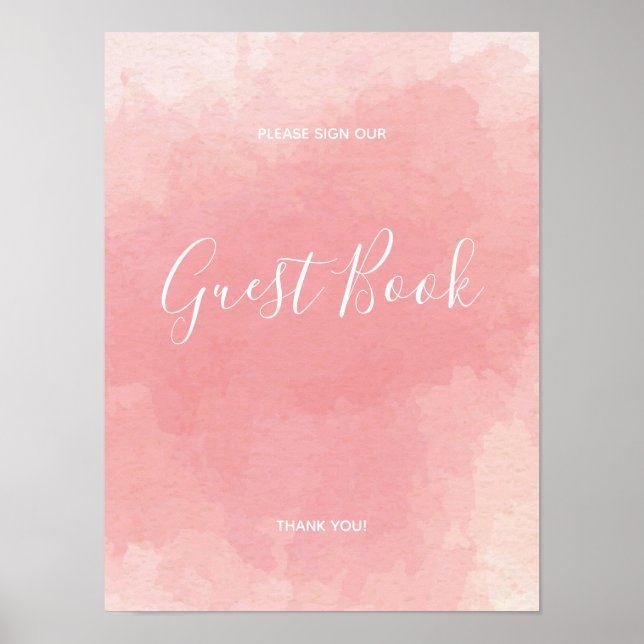 Pink Watercolour Guest Book Sign Poster (Front)