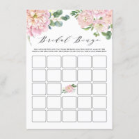 Pink Watercolour Roses Bridal Shower Bingo Game