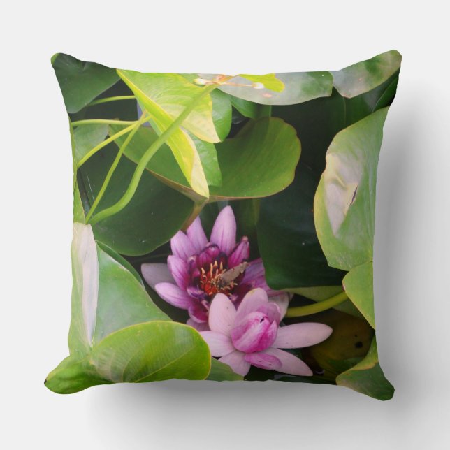 Pink Waterlilies Floral Photo  Throw Pillow (Front)