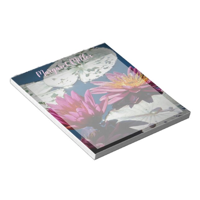 Pink waterlilies personalized notepad (Angled)