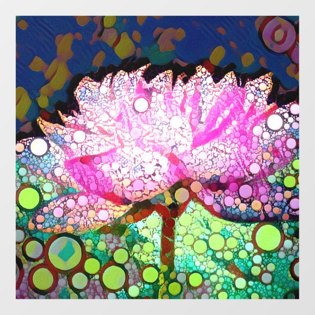 Pink Waterlily Colourful Mosaic Abstract Design Window Cling (Sheet)