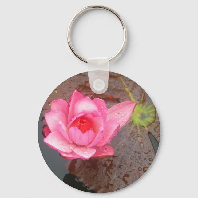 pink waterlily flower keychain (Front)