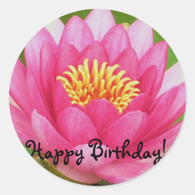 Pink Waterlily/Lotus Flower Birthday Sticker (Front)