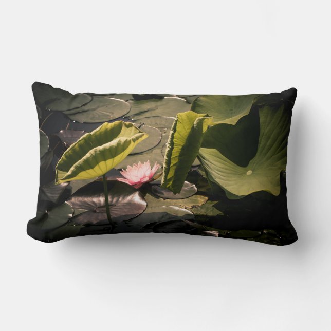 Pink waterlily lumbar pillow (Front)