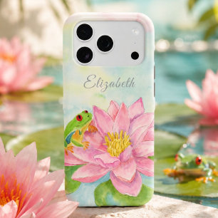 Pink Waterlily & Tree Frog Personalized