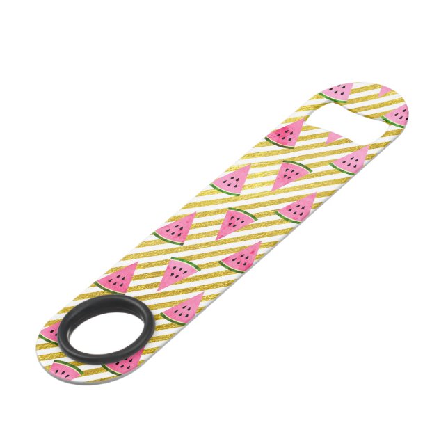 Pink Watermelon and Yellow Stripe Summer Pattern Bar Key (Front Angled)