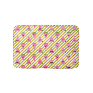 Pink Watermelon and Yellow Stripe Summer Pattern Bath Mat