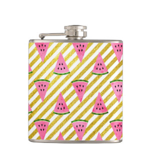 Pink Watermelon and Yellow Stripe Summer Pattern Hip Flask