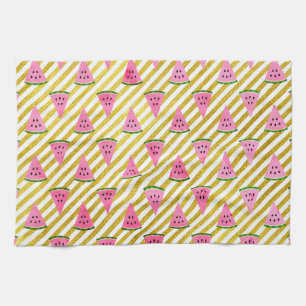 Pink Watermelon and Yellow Stripe Summer Pattern Kitchen Towel