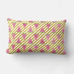 Pink Watermelon and Yellow Stripe Summer Pattern Lumbar Pillow