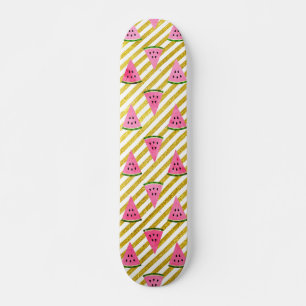 Pink Watermelon and Yellow Stripe Summer Pattern Skateboard