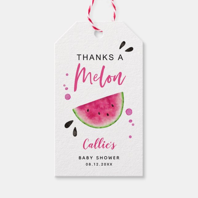 Pink Watermelon Baby Shower Gift Tags (Front)