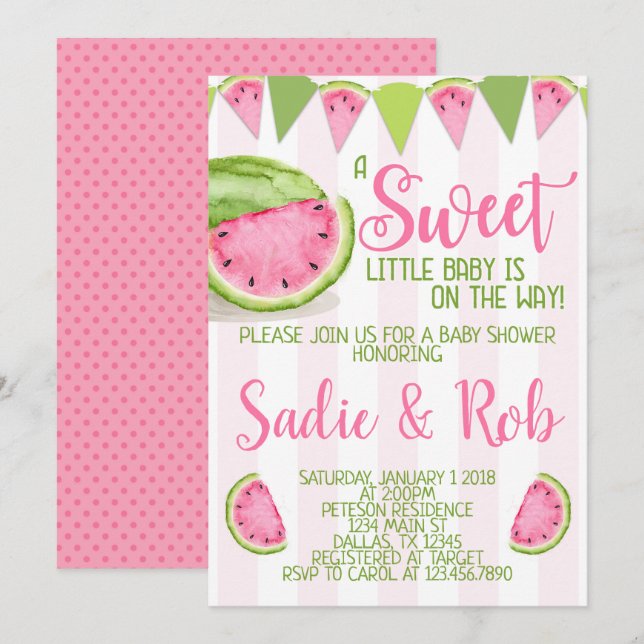 Pink Watermelon Baby Shower Invitation Invite (Front/Back)