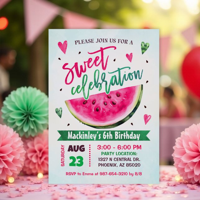Pink Watermelon Birthday Party Sweet Celebration  Invitation (Creator Uploaded)
