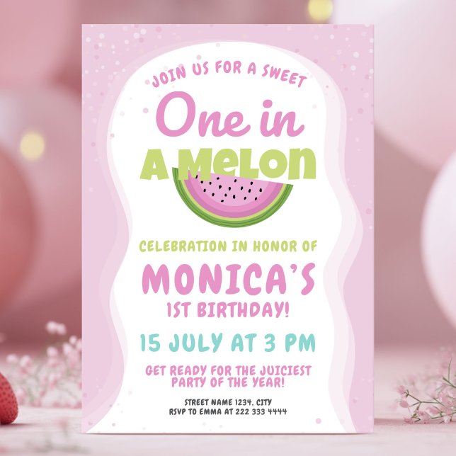 Pink Watermelon card Kids 1st Birthday Party (Creator Uploaded)